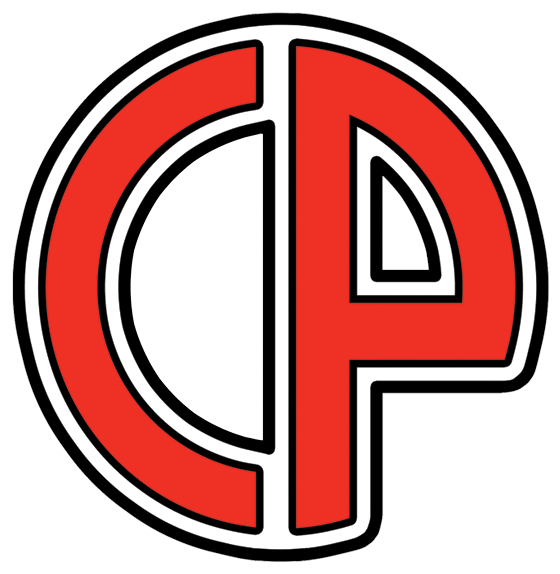 A logo of cp in red and black with no background